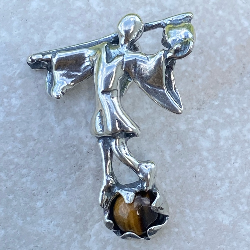 The Fool tarot 3D sculpted pendant .925 Sterling Silver w/ genuine Tiger’s Eye
